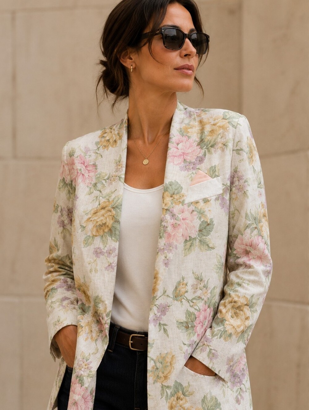 2026 Trend Collarless Floral Blazer Jacket Size 12 Cottagecore
